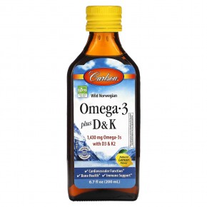 Carlson, Omega 3 Plus D & K, натуральный лимон, 1430 мг, 200 мл (6,7 жидк. Унции) в Москве - eco-herb.ru | фото