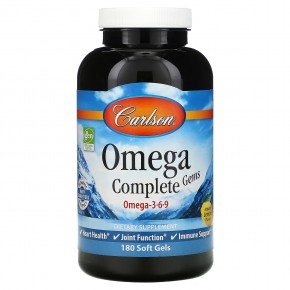 Carlson, Omega Complete Gems, омега-3-6-9, натуральный лимон, 180 мягких таблеток в Москве - eco-herb.ru | фото