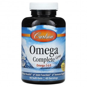 Carlson, Omega Complete Gems, омега 3-6-9, натуральный лимон, 90 мягких таблеток в Москве - eco-herb.ru | фото