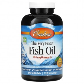 Carlson, Самый лучший рыбий жир, натуральный апельсиновый вкус, 350 мг, 240 мягких таблеток - описание