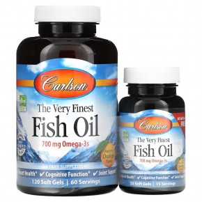 Carlson, самый лучший рыбий жир, с натуральным апельсиновым вкусом, 700 мг, 150 капсул (350 мг в 1 капсуле) - описание
