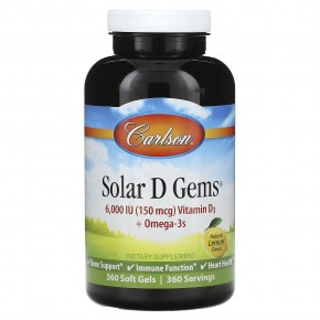 Carlson, Solar D Gems®, витамин D3 и омега-3, натуральный лимон, 360 мягких таблеток в Москве - eco-herb.ru | фото