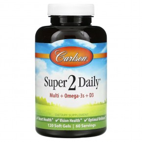 Carlson, Super 2 Daily, витамины и микроэлементы, 120 мягких таблеток - описание