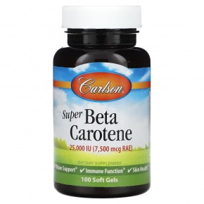 Carlson, Супер бета-каротин, 7500 мкг RAE (25000 МЕ), 100 мягких таблеток в Москве - eco-herb.ru | фото