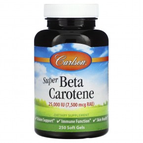 Carlson, Супер бета-каротин, 25 000 МЕ (15 мг), 250 желатиновых капсул - описание