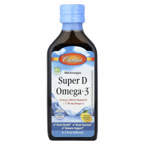 Carlson, Super D Omega-3® от Wild Norwegian, натуральный лимонный вкус, 200 мл (6,7 жидк. унции) в Москве - eco-herb.ru | фото