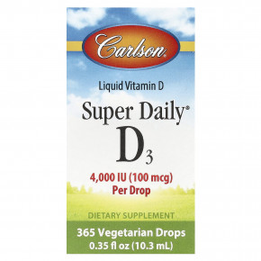 Carlson, Super Daily® D3, 100 мкг (4000 МЕ), 10,3 мл (0,35 жидк. Унции) в Москве - eco-herb.ru | фото