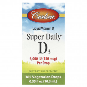 Carlson, Super Daily® D3, 150 мкг (6000 МЕ), 10,3 мл (0,35 жидк. Унции) в Москве - eco-herb.ru | фото