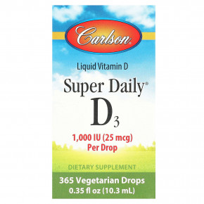 Carlson, Super Daily® D3, 25 мкг (1000 МЕ), 10,3 мл (0,35 жидк. унции) в Москве - eco-herb.ru | фото