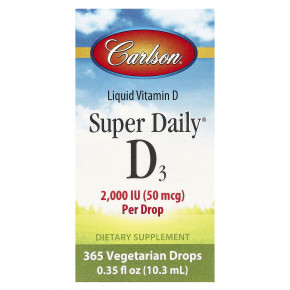 Carlson, Super Daily® D3, 50 мкг (2000 МЕ), 10,3 мл (0,35 жидк. унции) в Москве - eco-herb.ru | фото