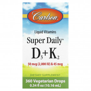 Carlson, Super Daily® D3 + K2, 10,16 мл (0,34 жидк. унции) - описание | фото