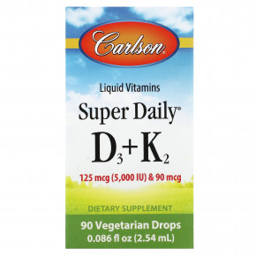 Carlson, Super Daily® D3 + K2, 125 мкг (5000 МЕ) и 90 мкг, 2,54 мл (0,086 жидк. унции) в Москве - eco-herb.ru | фото