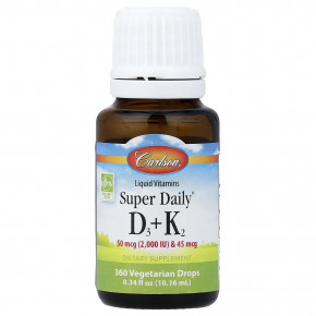 Carlson, Super Daily® D3 + K2, 50 мкг (2000 МЕ) и 45 мкг, 10,16 мл (0,34 жидк. унции) в Москве - eco-herb.ru | фото
