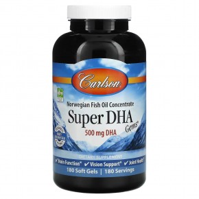 Carlson, Super-DHA Gems, 500 мг, 180 желатиновых капсул - описание