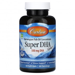 Carlson, Super DHA Gems, 500 мг ДГК, 60 мягких таблеток - описание