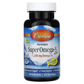 Carlson, Super Omega-3 Gems, 1200 мг, 50 капсул (600 мг в 1 капсуле) в Москве - eco-herb.ru | фото