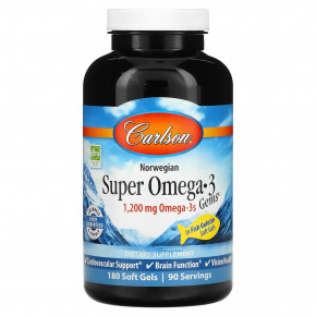 Carlson, норвежская серия, Super Omega-3 Gems, 180 мягких таблеток - описание | фото