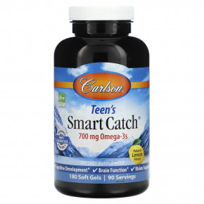 Carlson, Teen's Smart Catch, натуральный лимон, 700 мг, 180 капсул (350 мг в 1 капсуле) - описание | фото