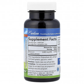 Carlson, витамин A, 3000 мкг RAE (10 000 МЕ), 250 капсул в Москве - eco-herb.ru | фото