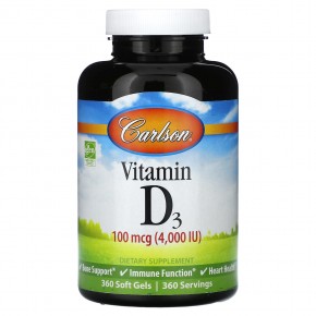 Carlson, Витамин D3, 100 мкг (4000 МЕ), 360 мягких таблеток - описание