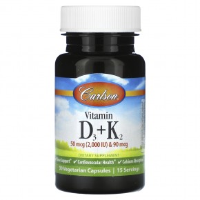Carlson, Витамин D3 + K2, 30 вегетарианских капсул в Москве - eco-herb.ru | фото