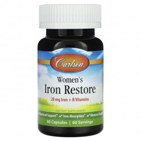 Carlson, Womens Iron Restore, 28 mg Iron + B Vitamins, 60 Capsules в Москве - eco-herb.ru | фото