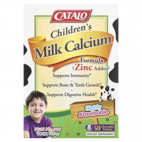 CATALO, Children's Milk Calcium Formula, цинк, 50 жевательных таблеток - описание | фото