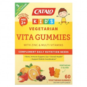 Catalo Naturals, Детские вегетарианские жевательные витамины с цинком и мультивитаминами, для детей от 2 лет, клубника, вишня и апельсин, 60 вегетарианских жевательных мармеладок в Москве - eco-herb.ru | фото