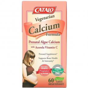 Catalo Naturals, Vegetarian Calcium Formula, пренатальный кальций из водорослей с ацеролой и витамином C, 60 вегетарианских таблеток в Москве - eco-herb.ru | фото