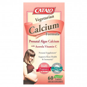 CATALO, Vegetarian Calcium Formula, пренатальный кальций из водорослей с ацеролой и витамином C, 60 вегетарианских таблеток - описание | фото