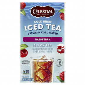 Celestial Seasonings, Cold Brew Iced Tea, черный чай, малина, 18 чайных пакетиков, 41 г (1,44 унции) - описание | фото