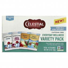 Celestial Seasonings, Everyday Wellness, ассорти вкусов, без кофеина, 16 чайных пакетиков, 28 г (1 унция) - описание | фото