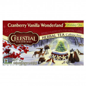 Celestial Seasonings, Holiday Herbal Tea, Cranberry Vanilla Wonderland®, без кофеина, 18 чайных пакетиков, 38 г (1,3 унции) - описание | фото