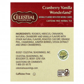 Celestial Seasonings, Holiday Herbal Tea, Cranberry Vanilla Wonderland®, без кофеина, 18 чайных пакетиков, 38 г (1,3 унции) в Москве - eco-herb.ru | фото