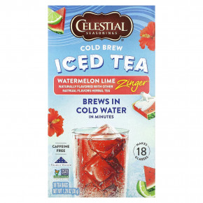 Celestial Seasonings, холодный чай со льдом, арбуз и лайм, без кофеина, 18 чайных пакетиков, 36 г (1,29 унции) - описание