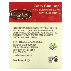 Celestial Seasonings, Праздничный зеленый чай, Candy Cane Lane, без кофеина, 18 чайных пакетиков, 35 г (1,2 унции) в Москве - eco-herb.ru | фото