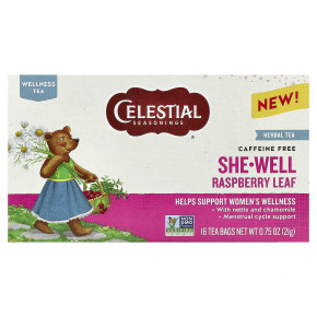 Celestial Seasonings, She-Well, травяной чай, листья малины, без кофеина, 16 чайных пакетиков, 21 г (0,75 унции) в Москве - eco-herb.ru | фото