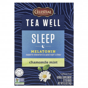 Celestial Seasonings, Sleep, мелатонин, ромашка и мята, без кофеина, 12 чайных пакетиков, 1,2 г (0,04 унции) в Москве - eco-herb.ru | фото