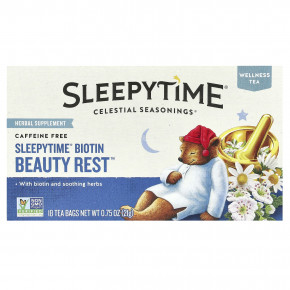 Celestial Seasonings, SleepyTime® Biotin Beauty Rest, без кофеина, 18 чайных пакетиков, 21 г (0,75 унции) - описание | фото