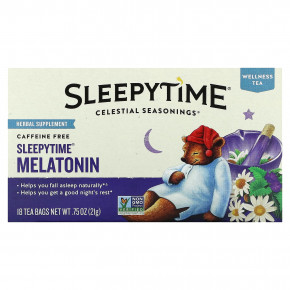 Celestial Seasonings, Sleepytime, чай с мелатонином, без кофеина, 18 чайных пакетиков, 21 г (0,75 унции) - описание