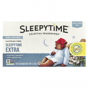 Celestial Seasonings, Sleepytime Extra®, чай для здоровья, без кофеина, 20 чайных пакетиков, 35 г (1,2 унции) - описание | фото