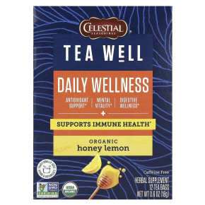 Celestial Seasonings, Tea Well, Daily Wellness, органический мед и лимон, без кофеина, 12 чайных пакетиков по 1,6 г (0,06 унции) в Москве - eco-herb.ru | фото