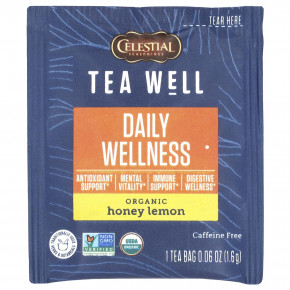 Celestial Seasonings, Tea Well, Daily Wellness, органический мед и лимон, без кофеина, 12 чайных пакетиков по 1,6 г (0,06 унции) в Москве - eco-herb.ru | фото