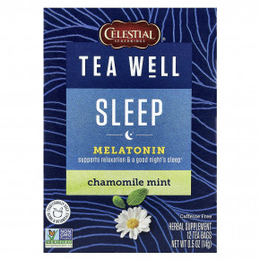 Celestial Seasonings, Tea Well, для сна, ромашка и мята, без кофеина, 12 чайных пакетиков, 14 г (0,5 унции) - описание | фото