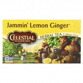 Celestial Seasonings, травяной чай, Jammin', лимон и имбирь, без кофеина, 20 чайных пакетиков, 45 г (1,6 унции) - описание | фото