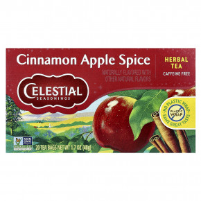 Celestial Seasonings, травяной чай, корица и яблоко, без кофеина, 20 чайных пакетиков, 48 г (1,7 унции) - описание | фото
