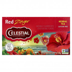 Celestial Seasonings, травяной чай, Red Zinger®, без кофеина, 20 чайных пакетиков, 49 г (1,7 унции) - описание