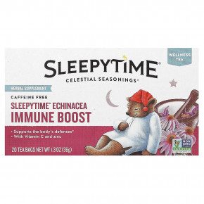 Celestial Seasonings, Wellness Tea, Sleepytime® для поддержки иммунитета и эхинацеи, без кофеина, 20 чайных пакетиков, 36 г (1,3 унции) - описание | фото