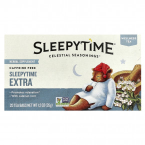 Celestial Seasonings, Wellness Tea, Sleepytime Extra®, без кофеина, 20 чайных пакетиков, 35 г (1,2 унции) - подробнее Celestial Seasonings, Wellness Tea, Sleepytime Extra®, без кофеина, 20 чайных пакетиков, 35 г (1,2 унции) - описание