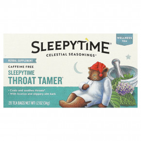 Celestial Seasonings, Wellness Tea, Sleepytime Throat Tamer®, без кофеина, 20 чайных пакетиков, 34 г (1,2 унции) - описание | фото